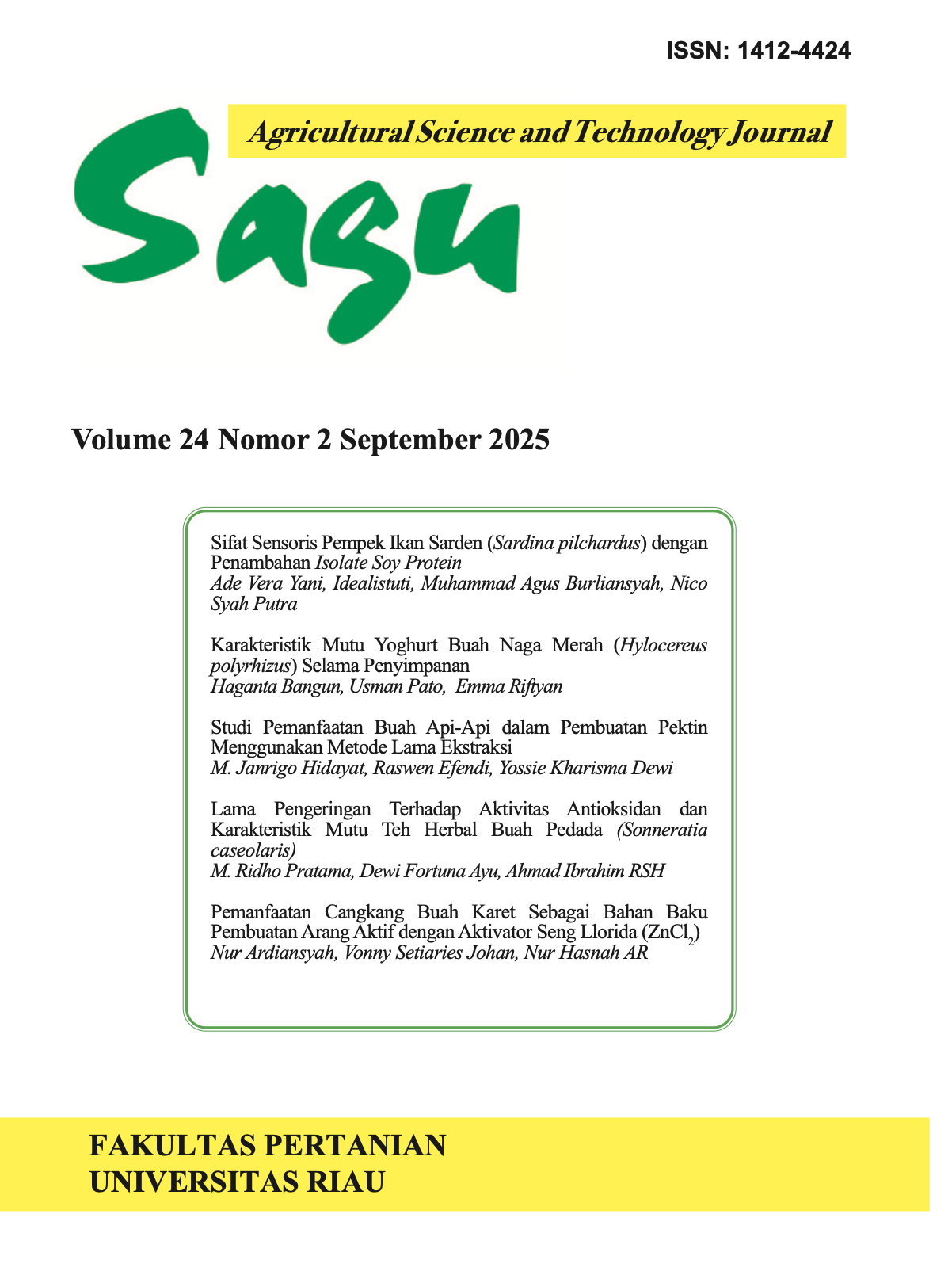 					View Vol. 24 No. 2 (2025): SAGU Journal – Agri. Sci. Tech., September, 2025, Vol. 24 : No. 2
				